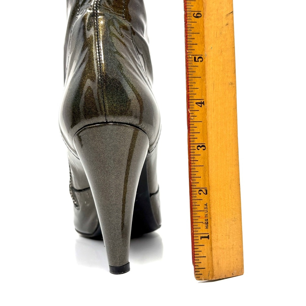 Holographic Metallic Green Patent Knee High Boots 38 - Picture 12 of 15